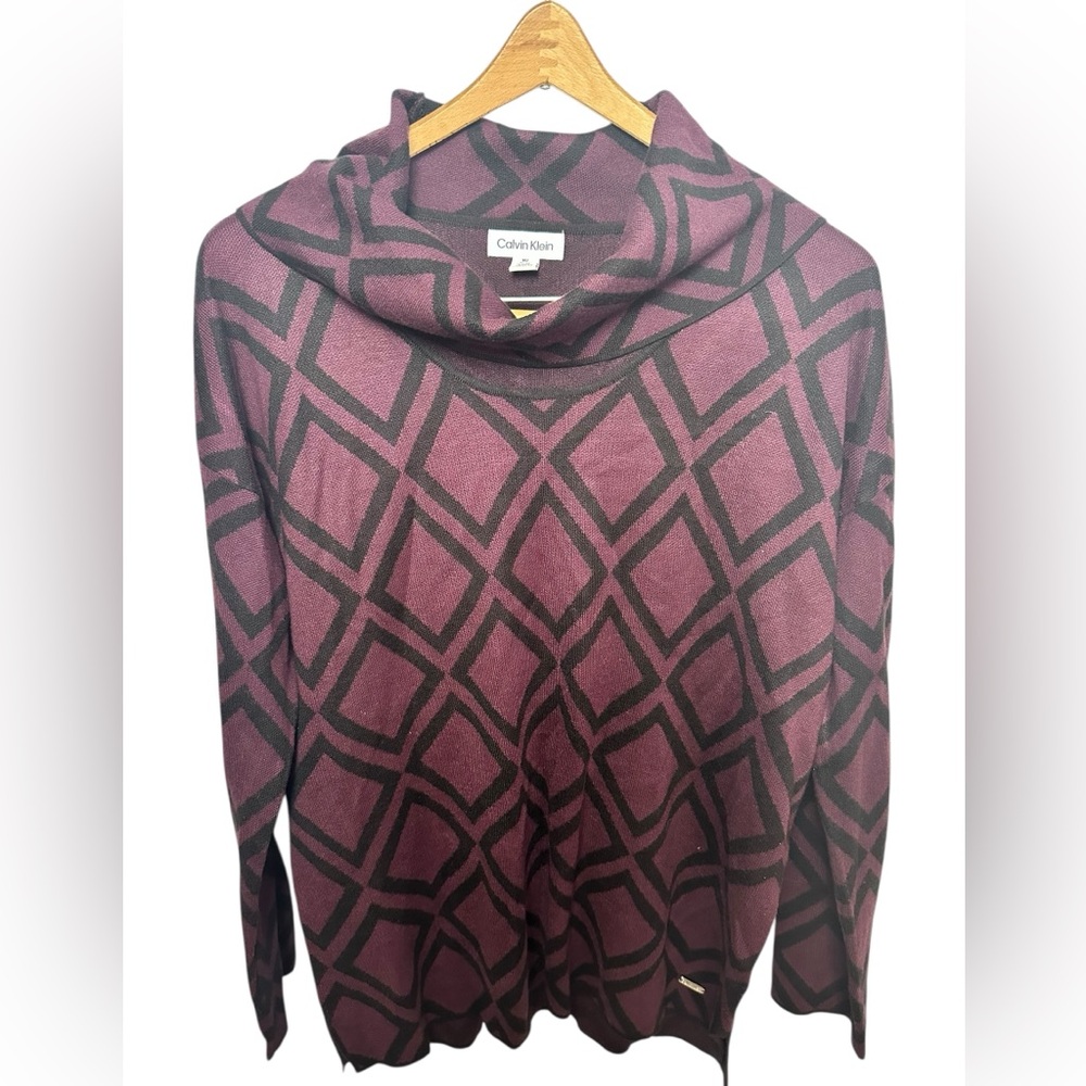 Calvin Klein Women's Cowl Neck Sweater in Purple and Black M
